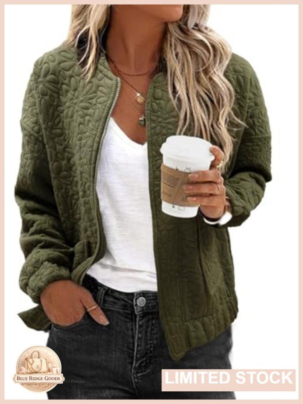 Jacquard Zip Up Bomber Jacket Loose Boyfriend Casual Coat Pockets